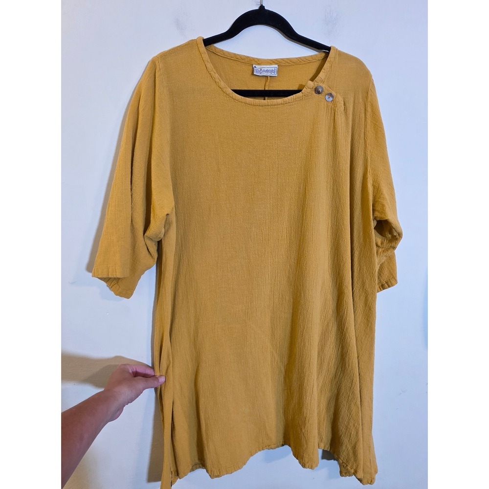 Cottonways Mustard Yellow Crinkle Gauze Tunic Top Button Detail Size 3 XL
